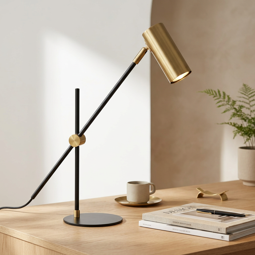Lámpara de Escritorio Linen Dorada con Negro
