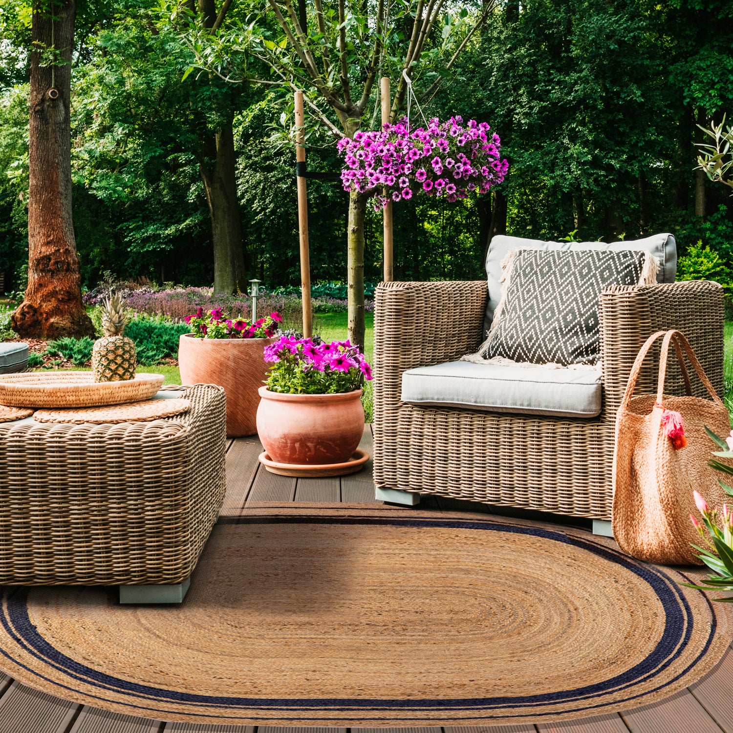 Handwoven Jute Braided 02 Nat/Blu - Medular Diseño Alfombras