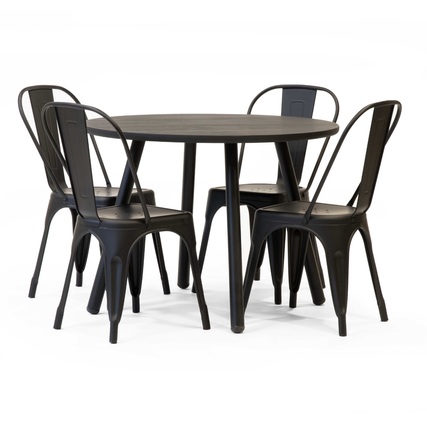 Juego de Comdedor Aula Black 4P + Sillas Tolix Negro - Medular Diseño Juego de Comedor