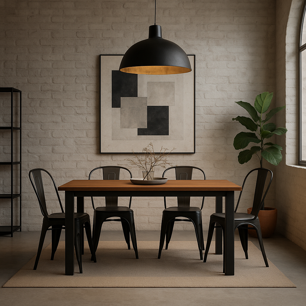 Juego de Comedor Linha Nogal 4P + Sillas Tolix Negro