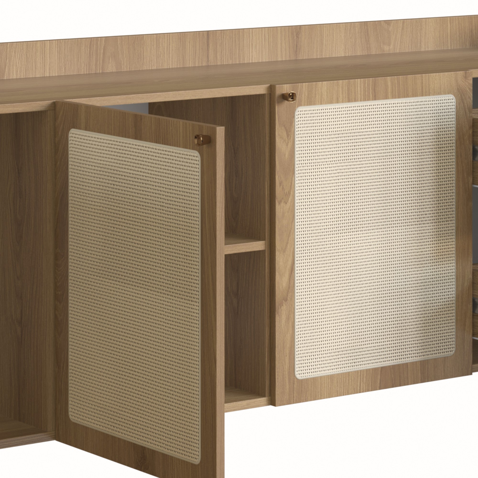 Buffet Aparador Oslo – Roble Natural con Rejilla de Cannage & Tiradores Dorados