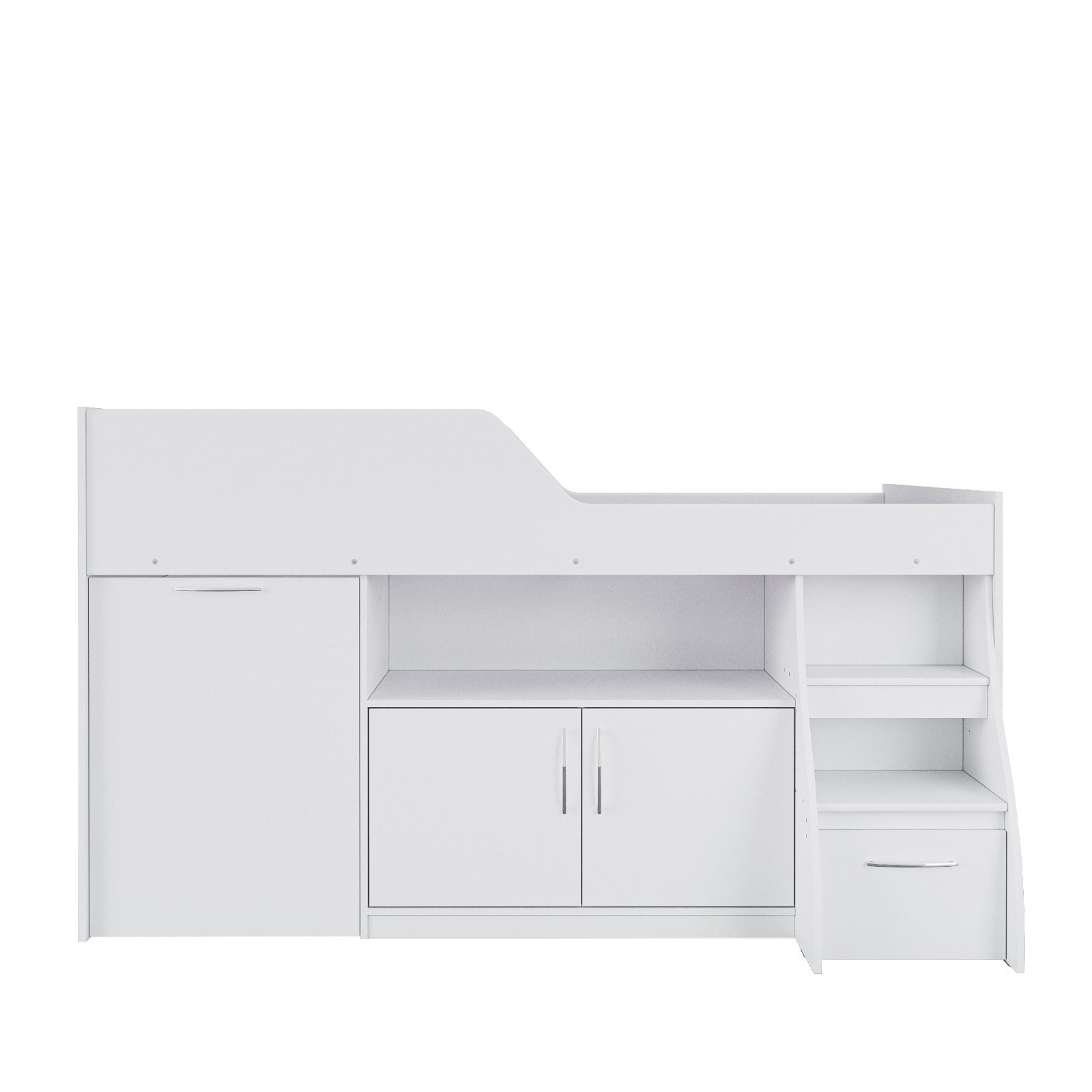 Cama Multifuncional 1.5 Plazas Off White – Con Escritorio Retráctil, Repisas & Almacenamiento