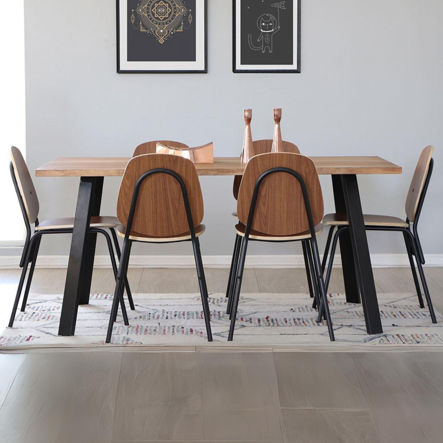 Juego de Comedor Paladio Nogal 6P + 6 Sillas Aula Nogal - Medular Diseño Juego de Comedor