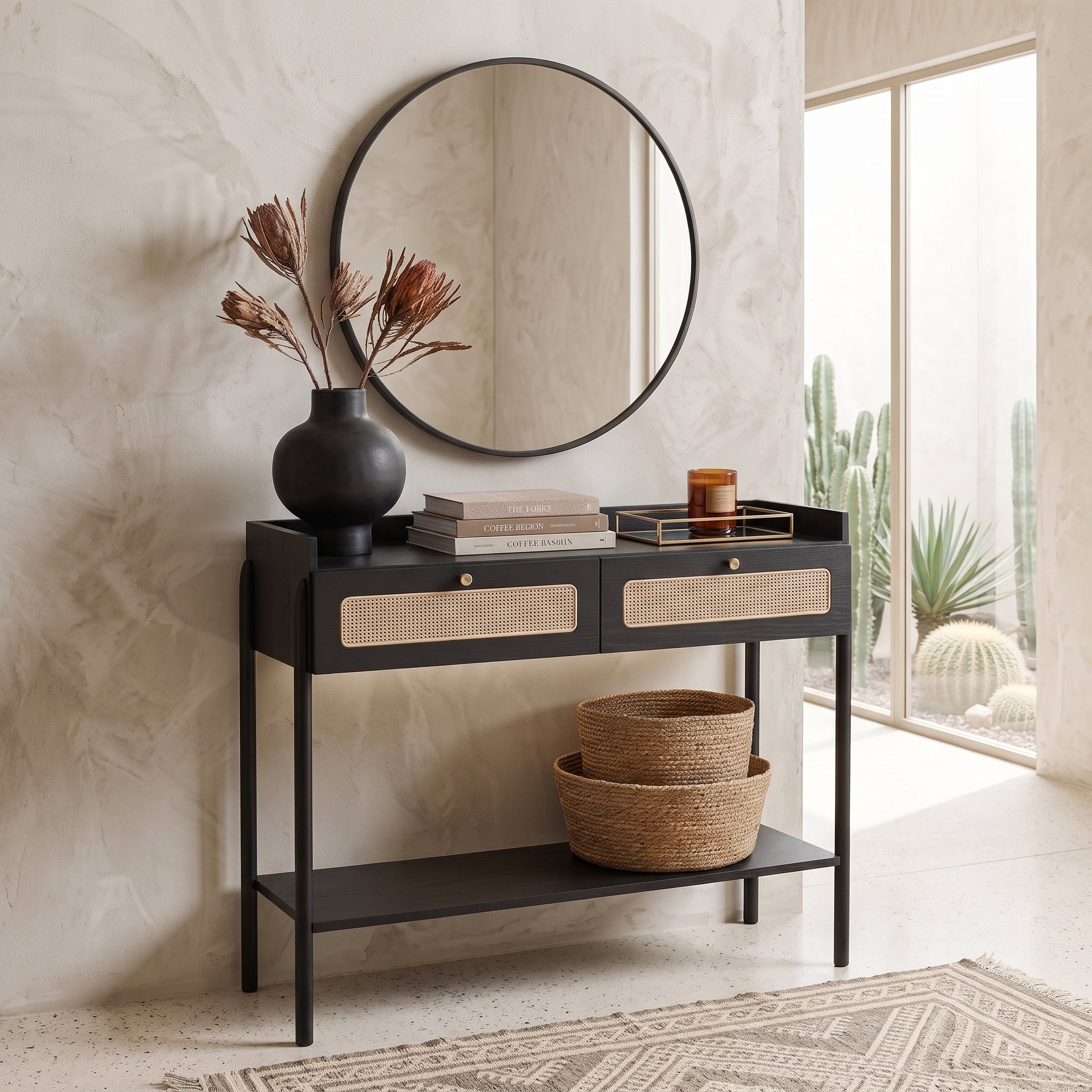 Arrimo Oslo – Negro Mate con Detalle de Rejilla & Metal Dorado