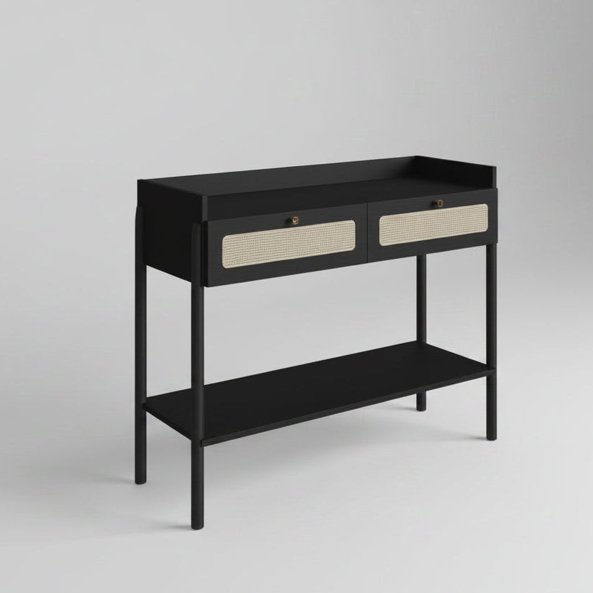 Arrimo Oslo – Negro Mate con Detalle de Rejilla & Metal Dorado