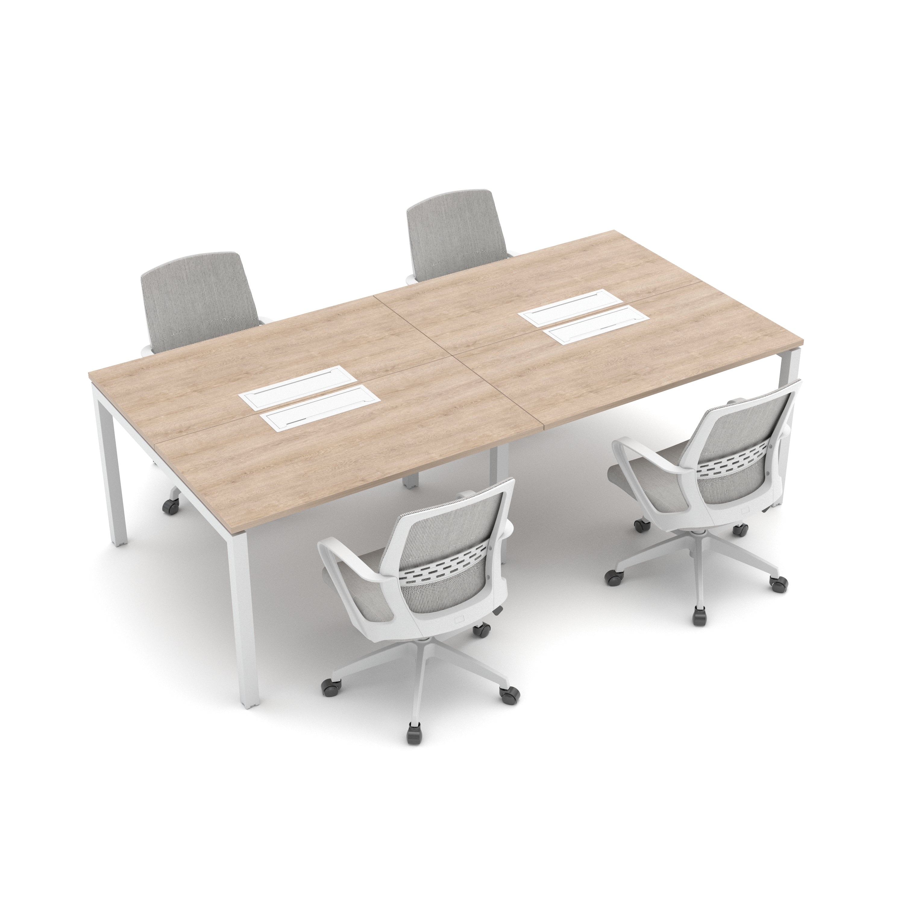 Escritorio Bench Enfrentado 4 Personas electrificable Roble/Blanco