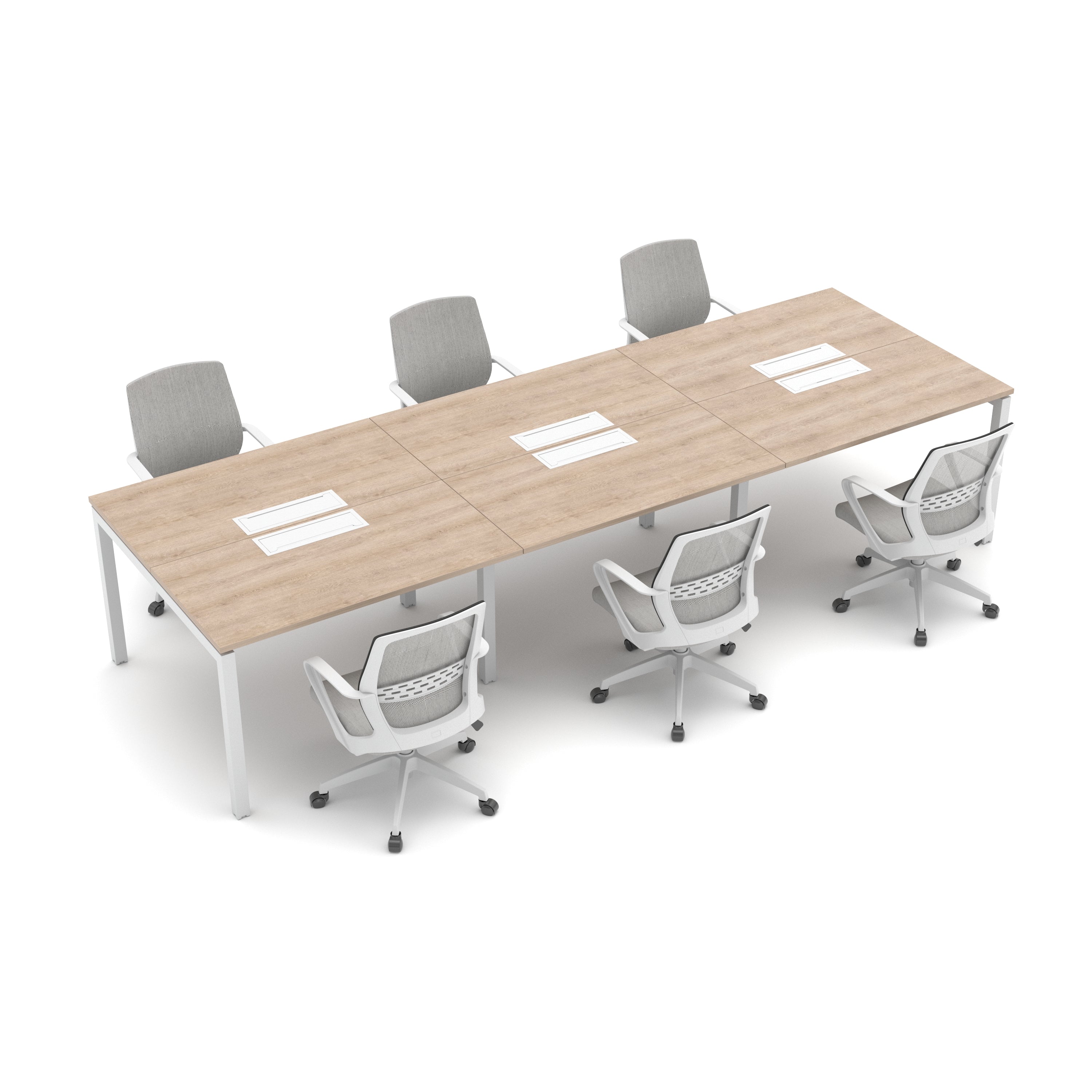 Escritorio Bench Enfrentado 6 Personas electrificable Roble/Blanco