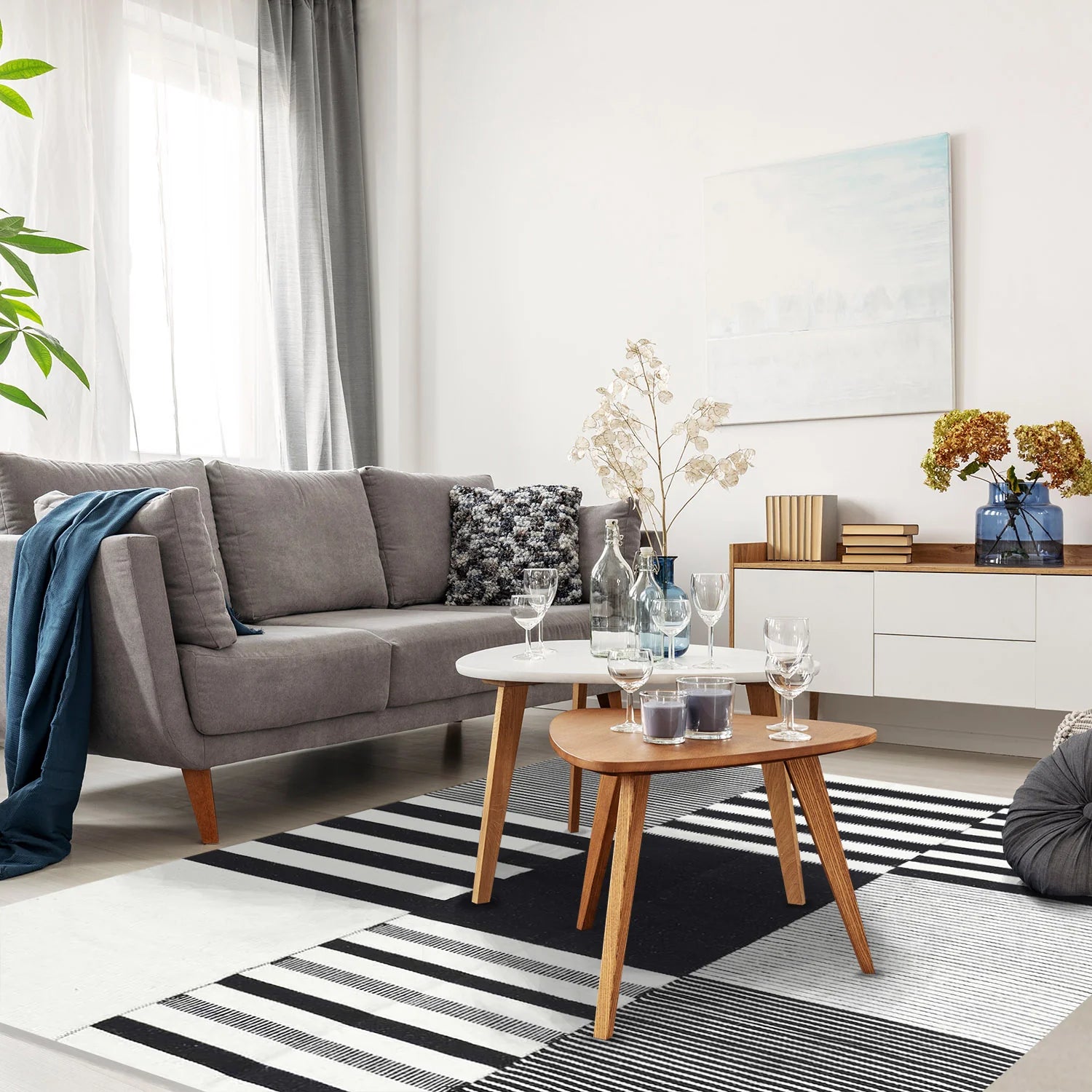 Alfombra Handwoven Rustic Blanco/Negro - Medular Diseño Alfombra