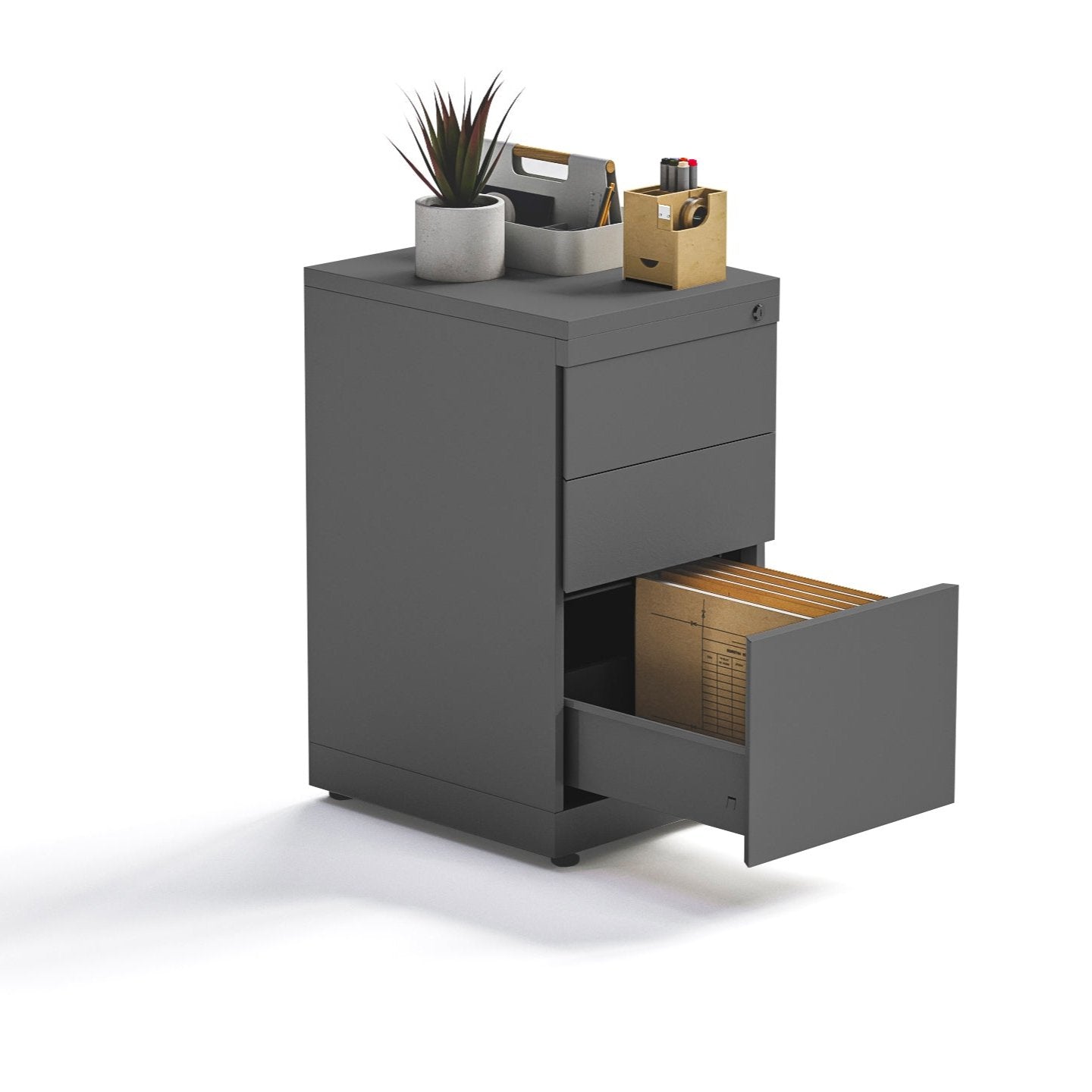 Cajonera Pedestal Gris Grafito 2C + 1K - Medular Diseño Cajonera