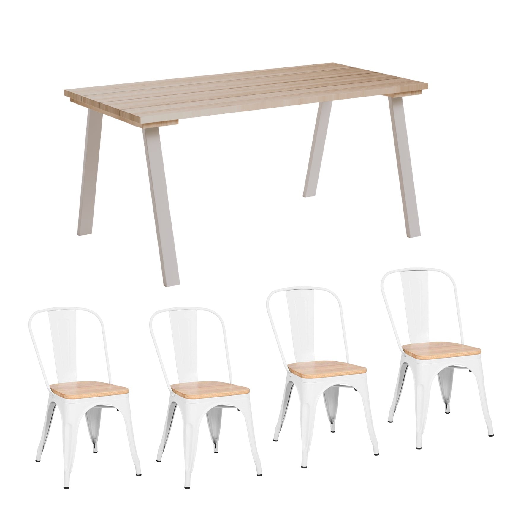 Juego de Comedor Linha Natural+4 Sillas Tolix Blanca