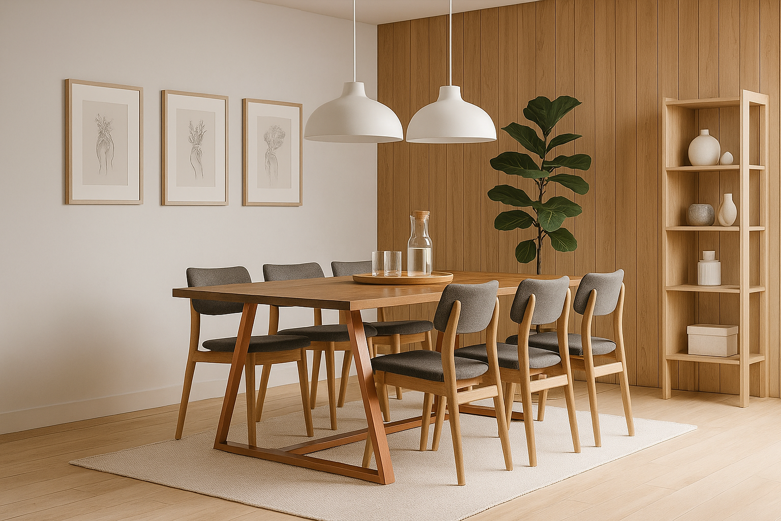 Mesa de Comedor Pablo Nogal 6P Base Cobre