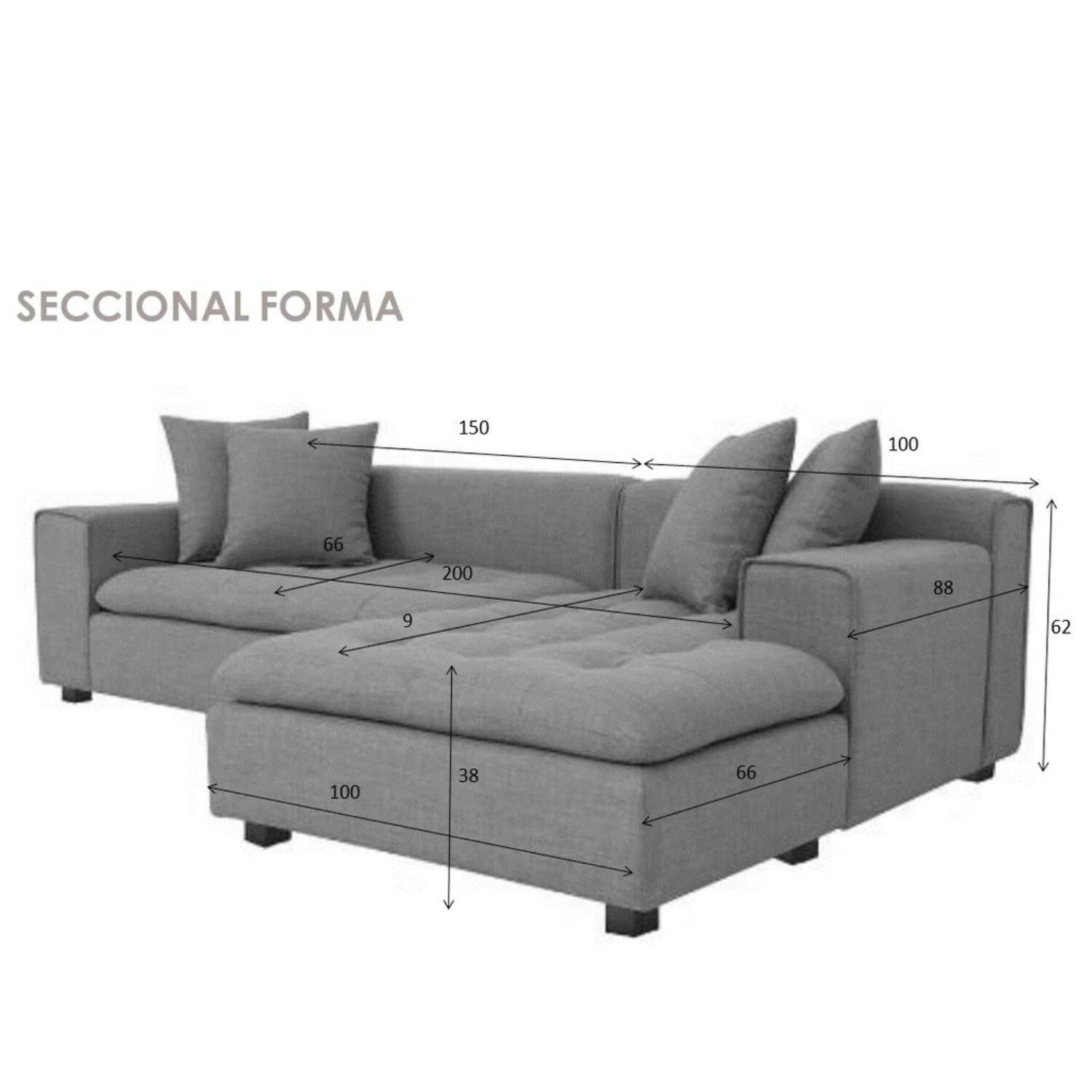 Sofá Forma Seccional Derecho Grafito - Medular Diseño Sofás