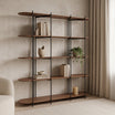 Estante Enya 1.8 m Canela / Negro – Librero Modular Abierto con Repisas Curvas & Estructura Metálica