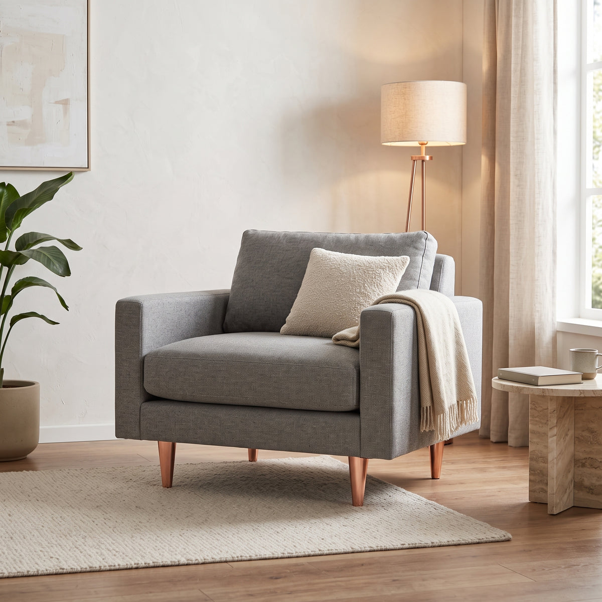 Poltrona Tellum Gris Acero pata Cobre