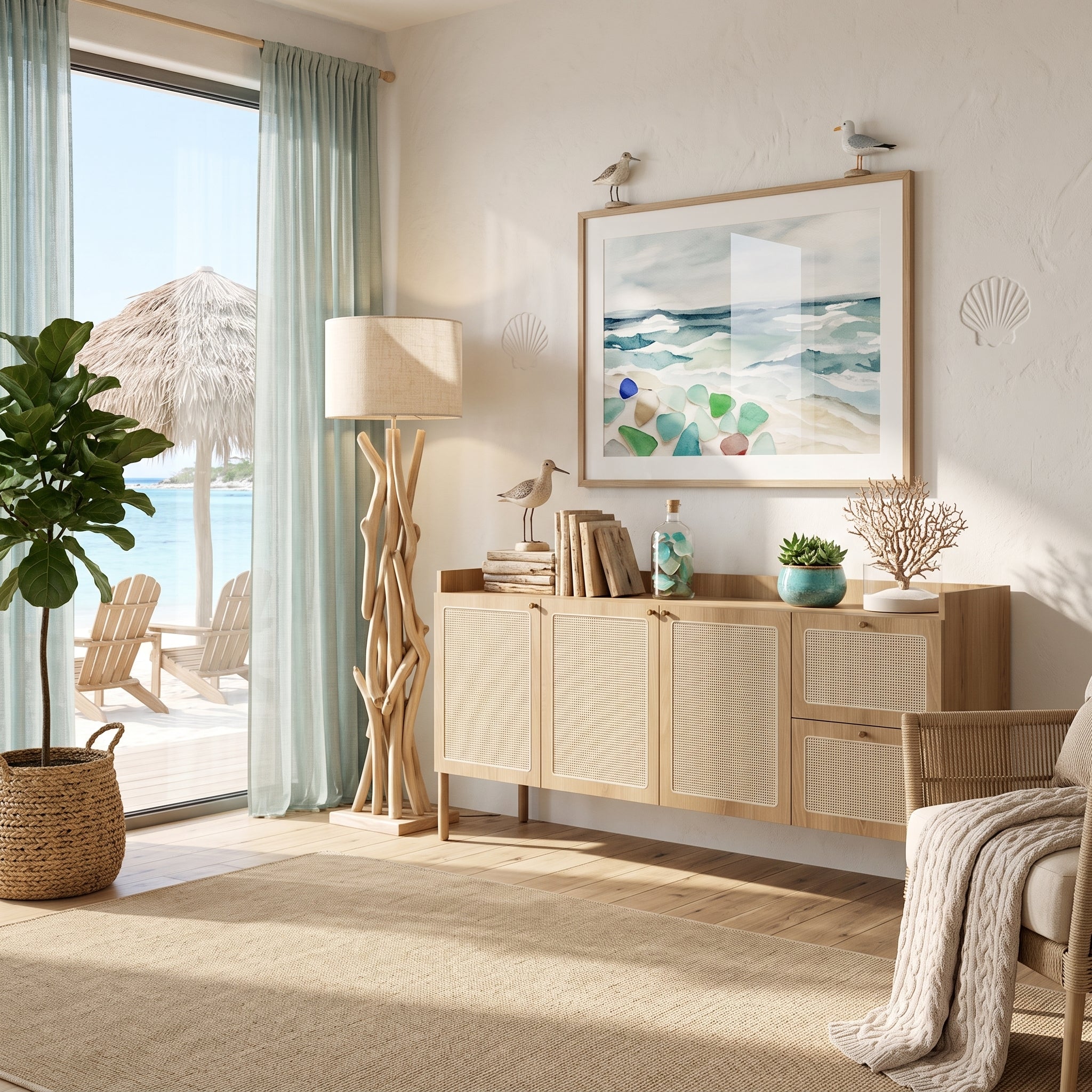 Buffet Aparador Oslo – Roble Natural con Rejilla de Cannage & Tiradores Dorados