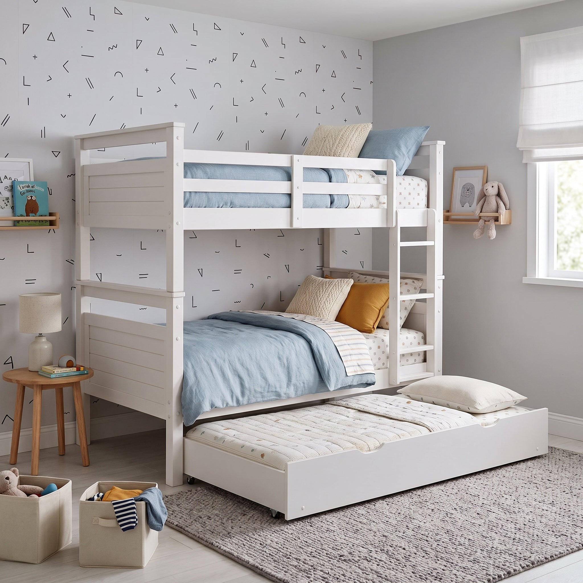 Camarote Nirvana Madera Blanco – Litera Triple Nido Infantil / Juvenil con Cama Desplegable