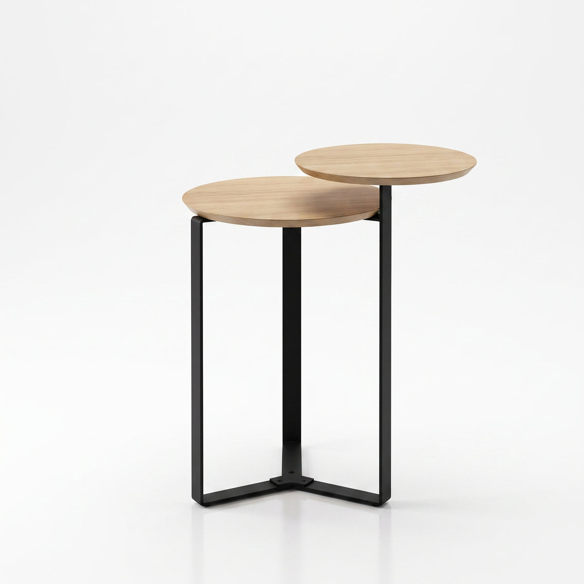 Mesa Lateral Doble Domenica Natural – Mesa Auxiliar Escalonada con Cubiertas de Madera & Base Metálica Negra