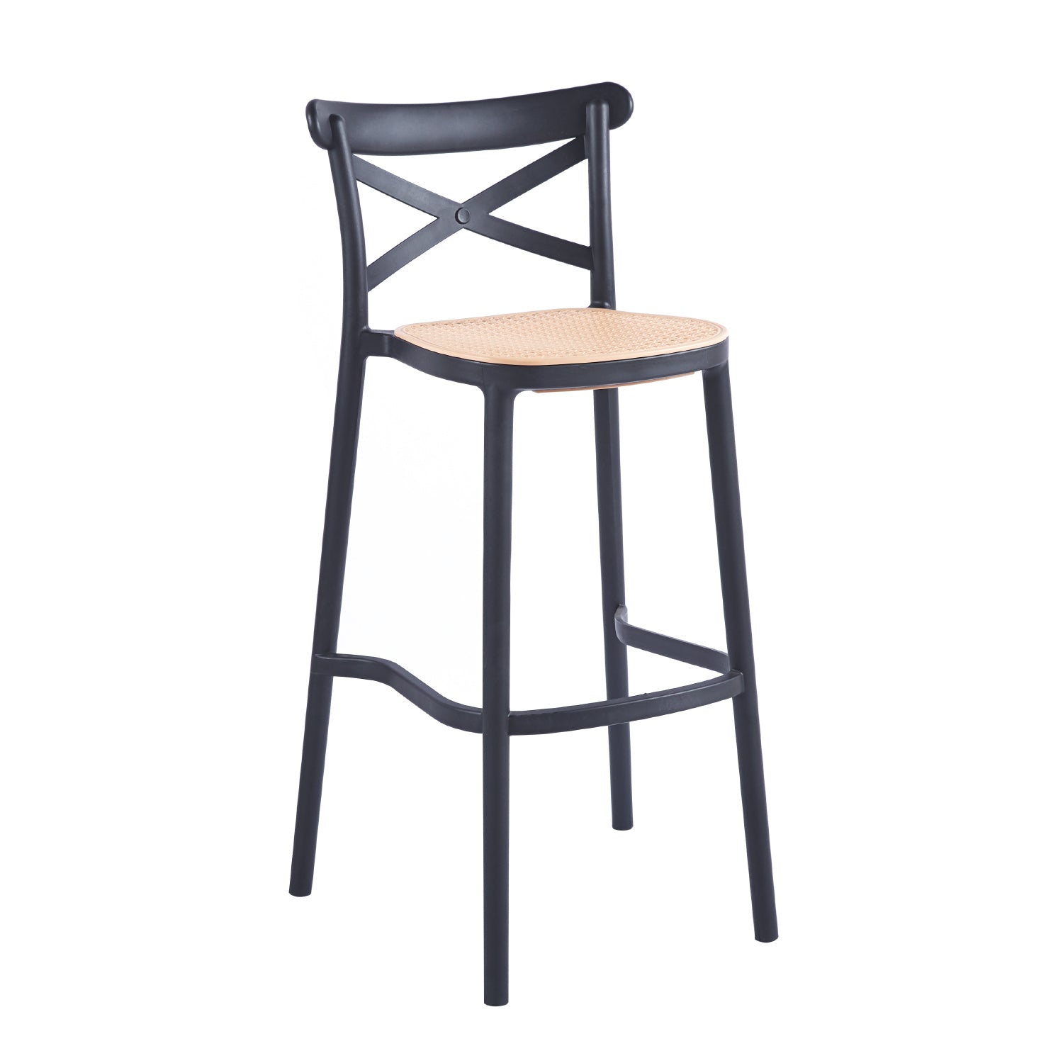 Taburete CrossCraft Rattan Negra - Medular Diseño Taburetes