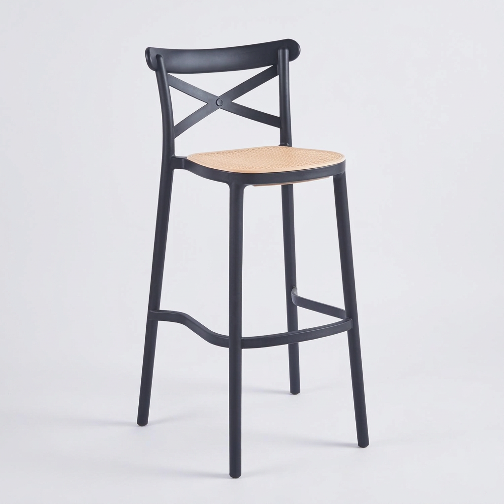 Taburete CrossCraft Rattan Negra
