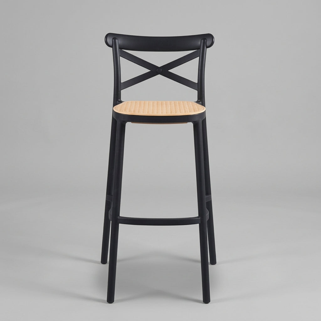 Taburete CrossCraft Rattan Negra - Medular Diseño Taburetes