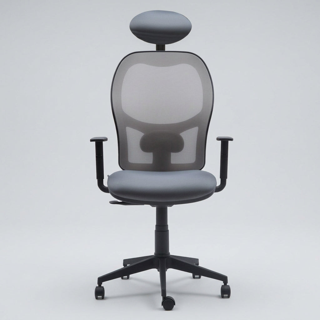 Silla oficina Q3 Gris con Cabecero - Medular Diseño Sillas de Escritorio
