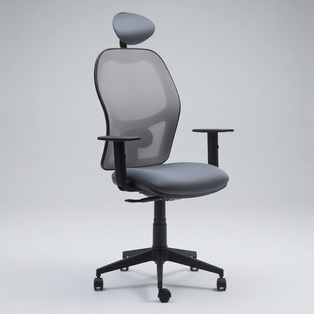 Silla oficina Q3 Gris con Cabecero - Medular Diseño Sillas de Escritorio