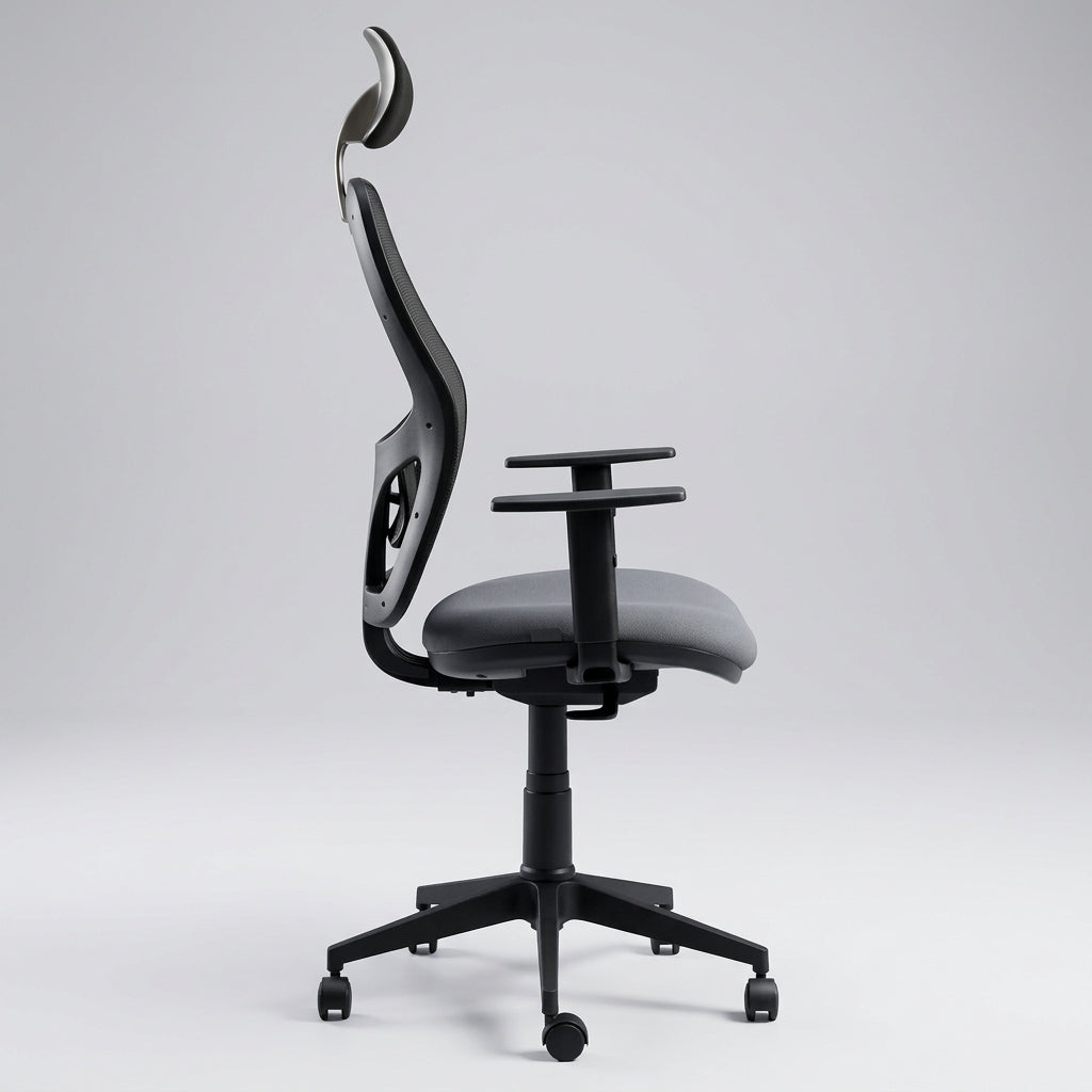 Silla oficina Q3 Gris con Cabecero - Medular Diseño Sillas de Escritorio