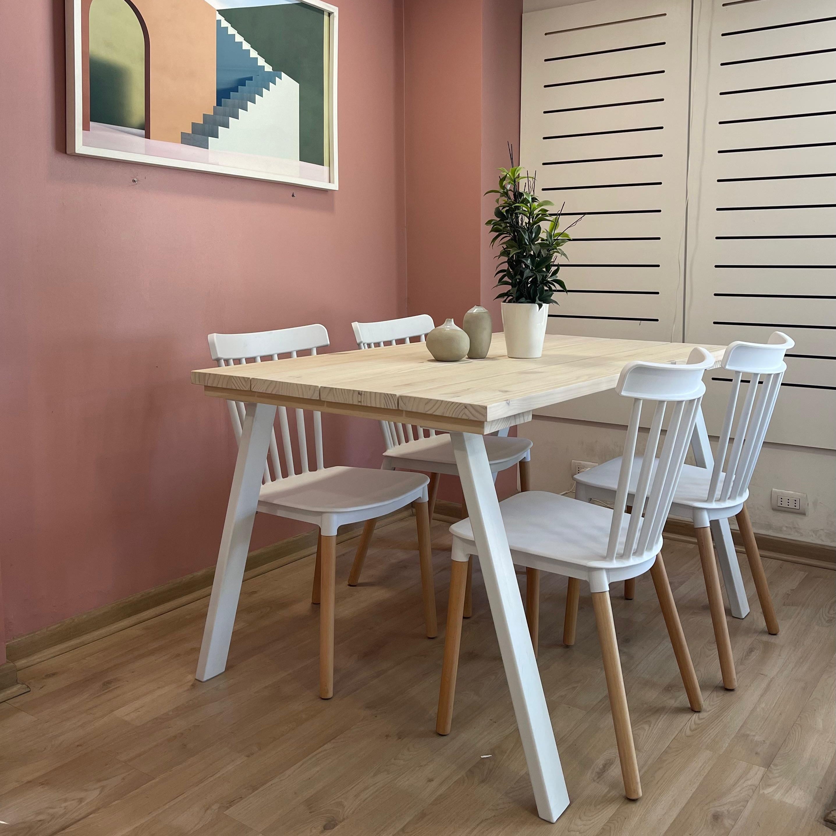 Juego de Comedor Linha Natural 4P +  4 Sillas Queen Blanca