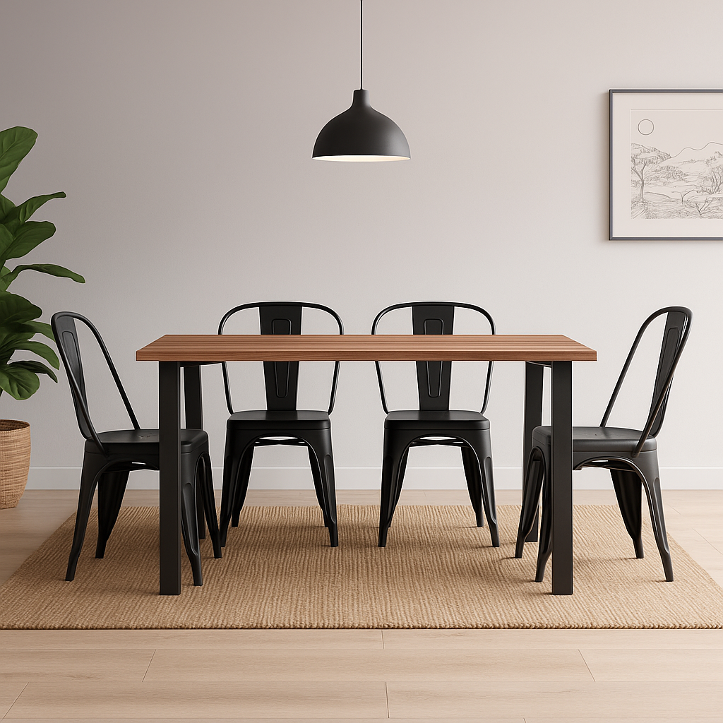 Juego de Comedor Linha Nogal 4P + Sillas Tolix Negro