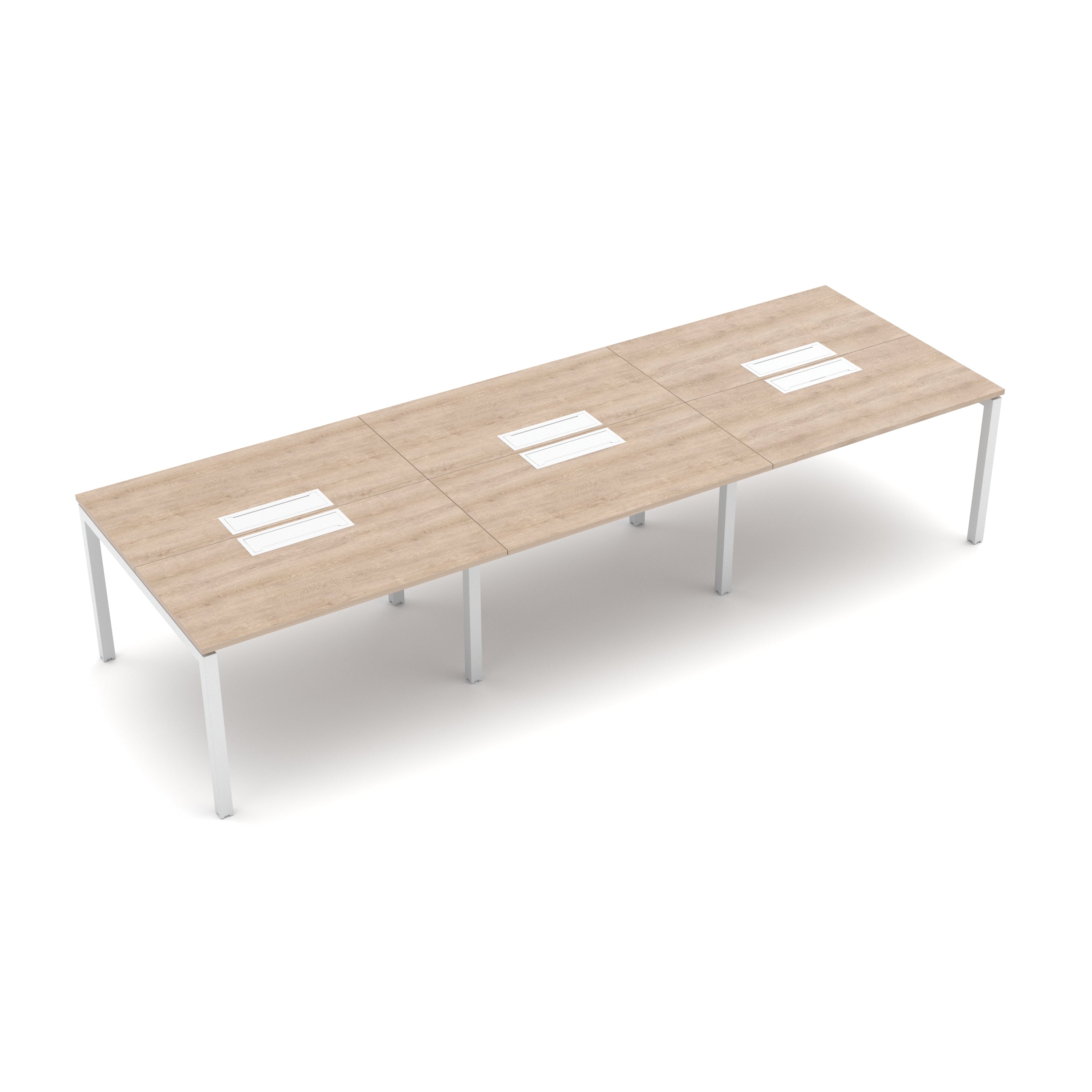 Escritorio Bench Enfrentado 6 Personas electrificable Roble/Blanco