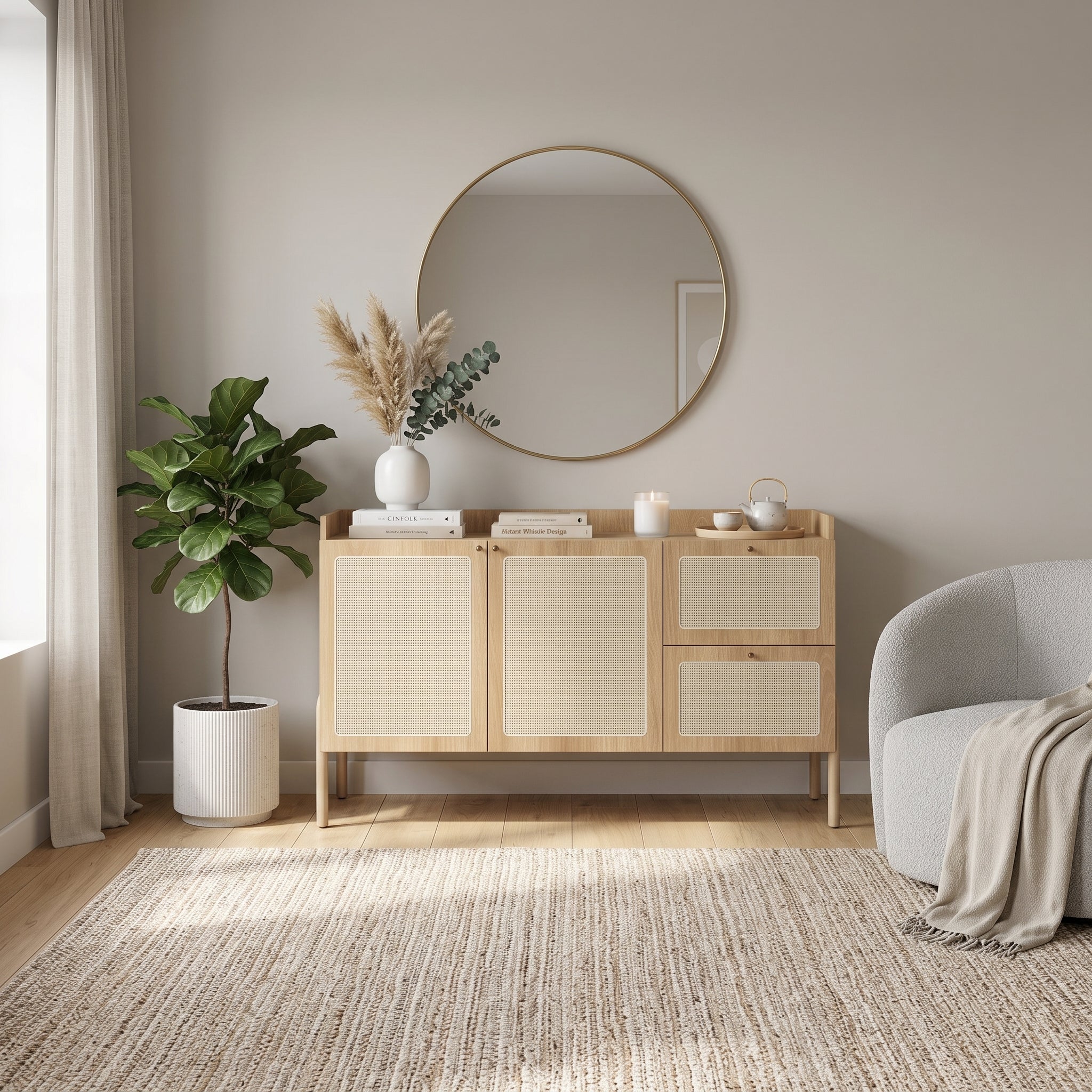 Aparador Nórdico Oslo Natural – Rejilla & Madera para Espacios Luminosos