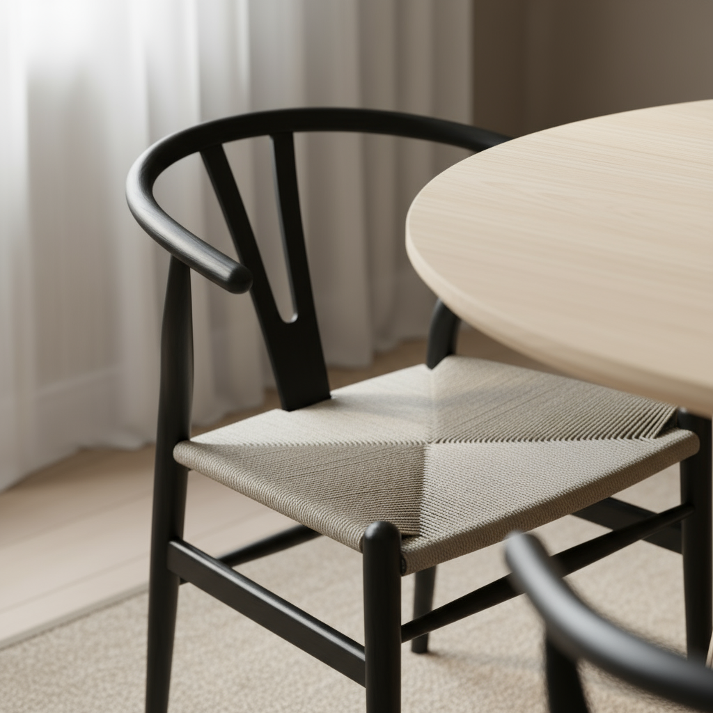 Juego de Comedor Palisade 4P + 4 Sillas Wishbone Negro