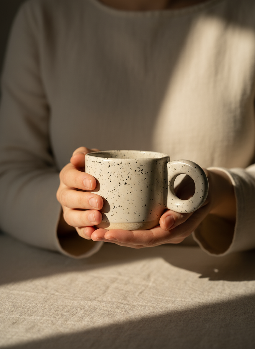 Editorial-style ceramic mug photograph