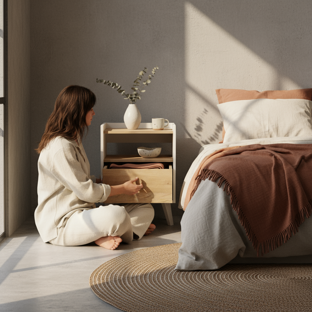 Fotografía editorial del Velador Pop Roble