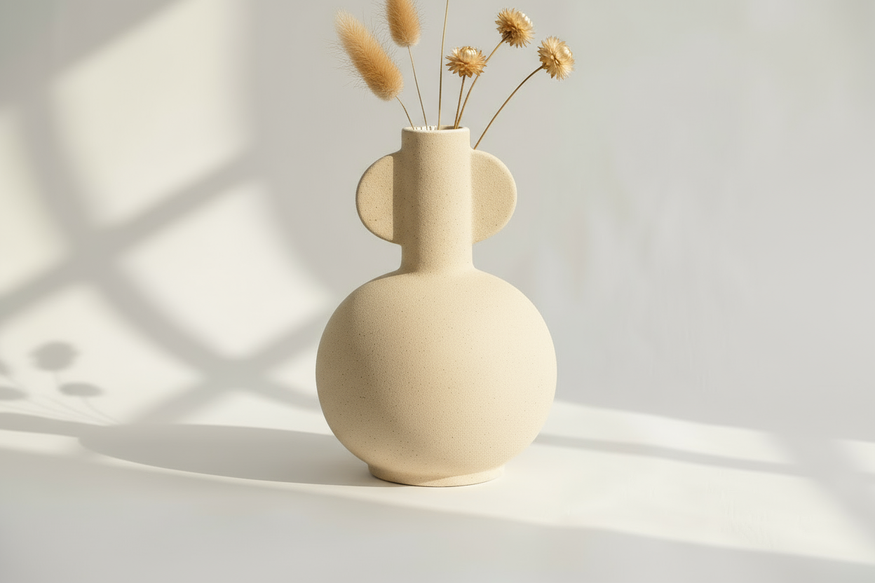 Jarrón Amphora pequeño con pocas flores secas