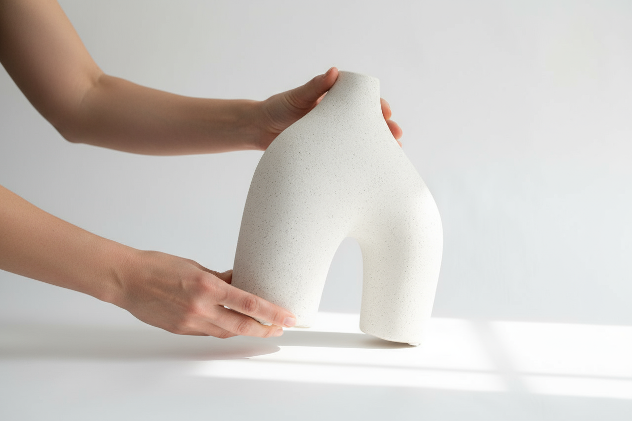 Jarrón Colos being held and lifted