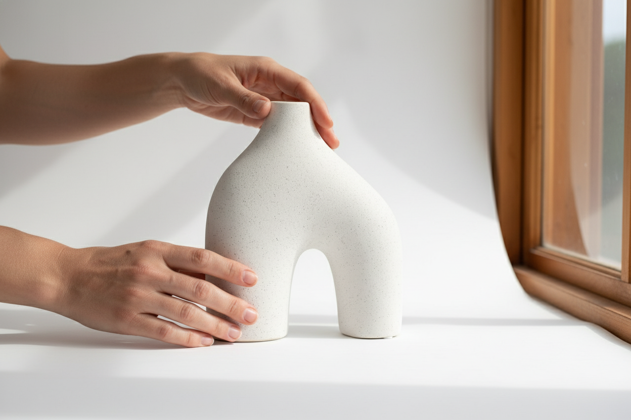 Jarrón Colos editorial image with hands