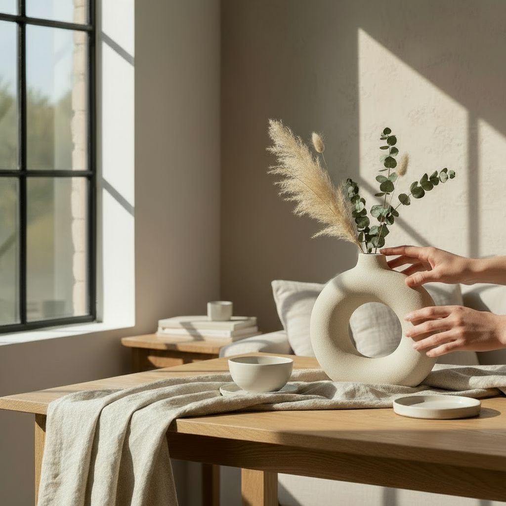 Jarrón con manos ajustando