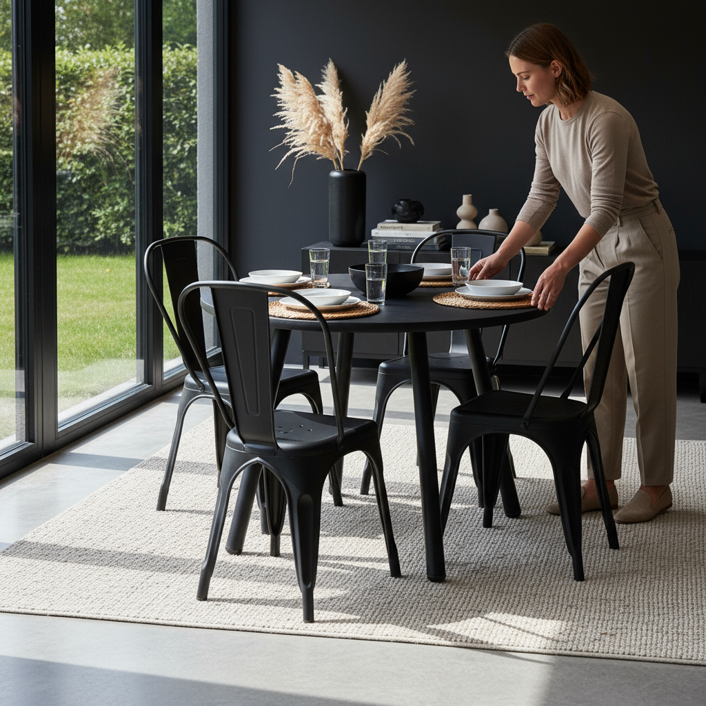 Juego de Comedor Aula Black 4P + Sillas Tolix Negro