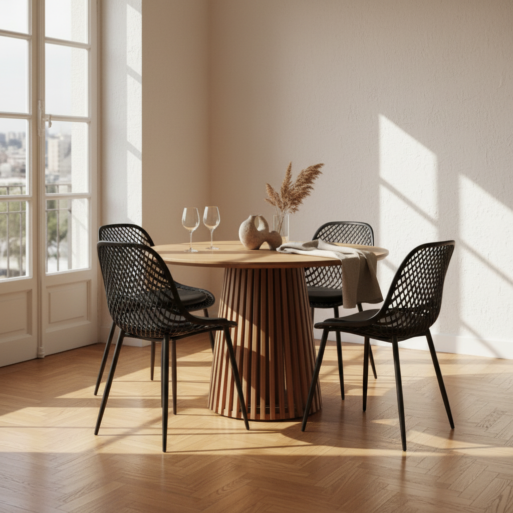 Juego de Comedor Palisade Nogal 4P + 4 Sillas Europa Negra Acolchada