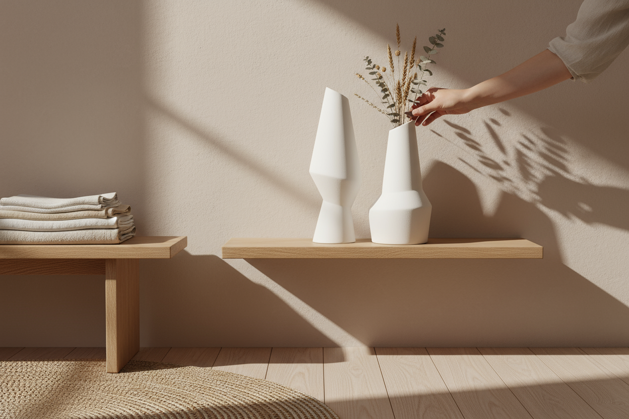 Manos colocando flores en jarrones