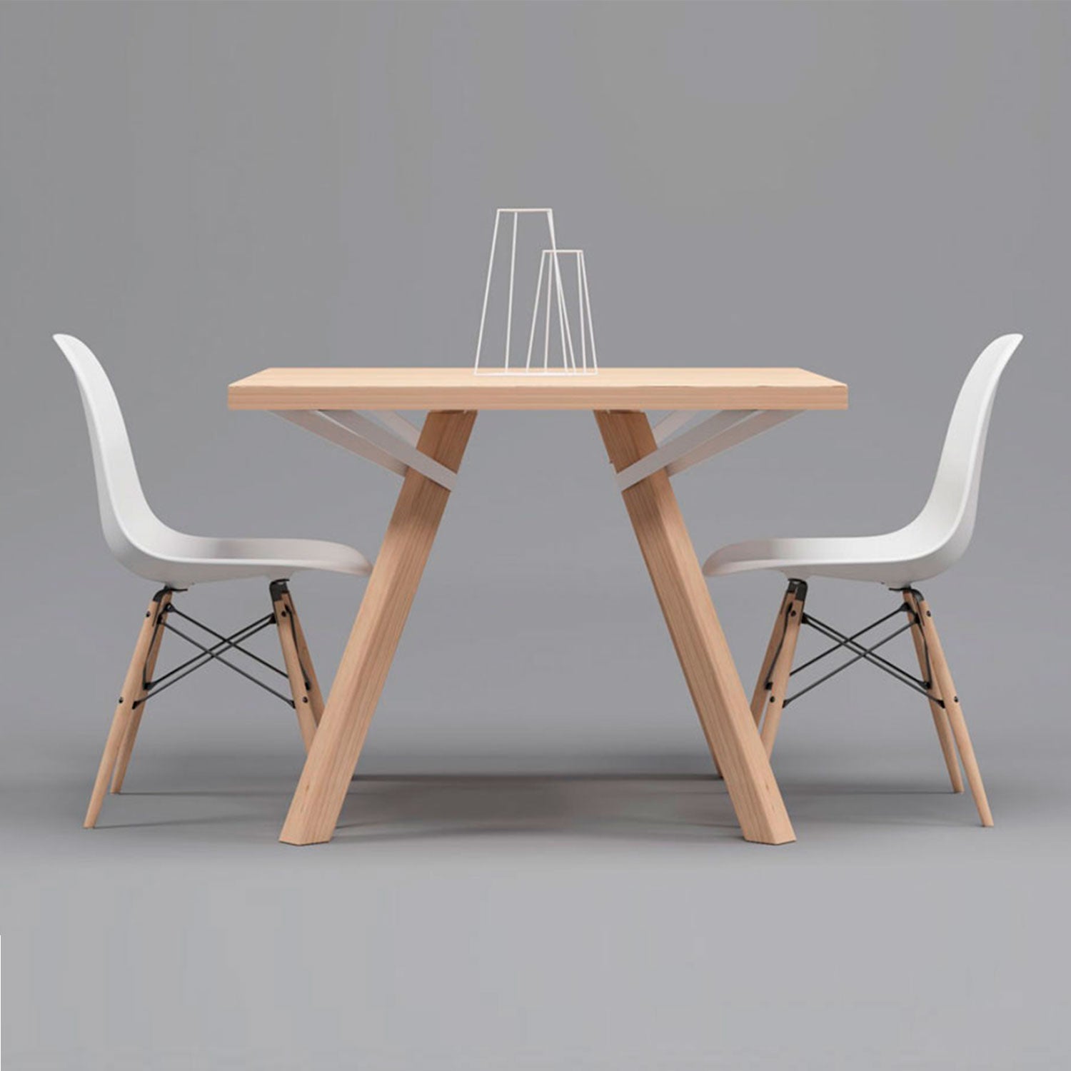 Juego de Comedor Trigo Natural + 4 Sillas DSW Blancas - Medular Diseño Juego de Comedor