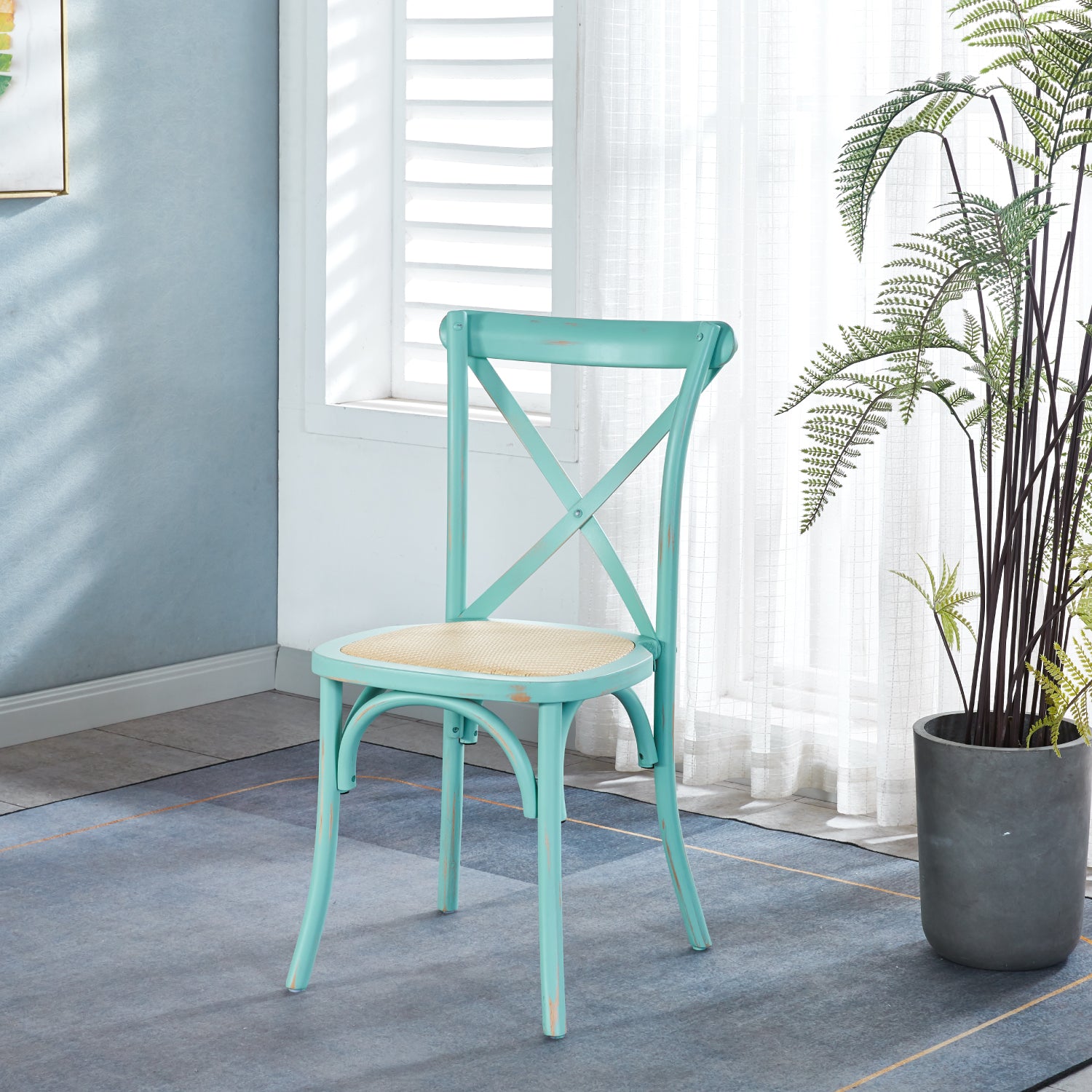 Silla CrossCraft Madera y Rattan Menta - Medular Diseño Sillas de interior