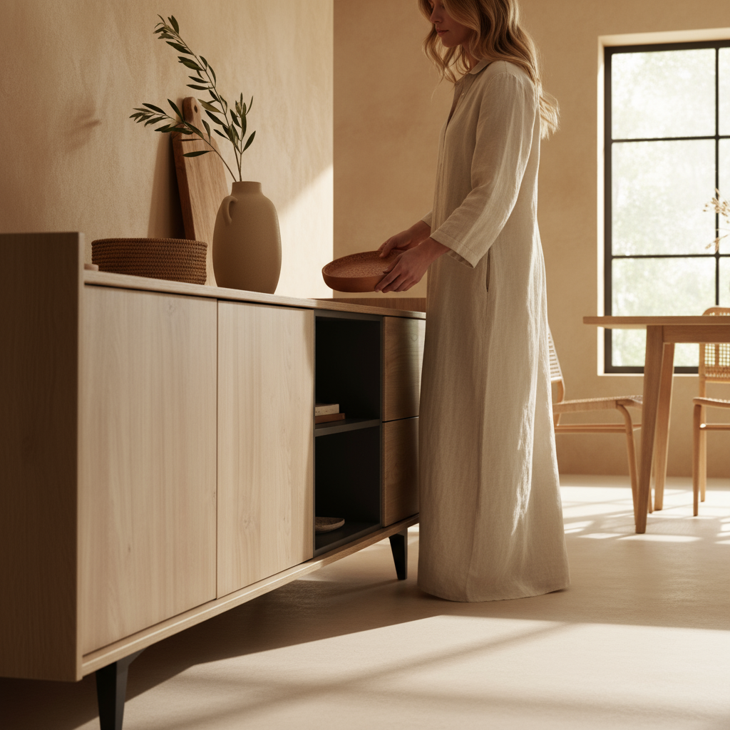 Ángulo bajo - mujer arreglando