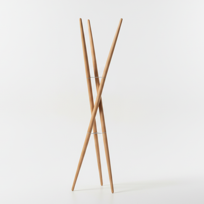 Perchero Triwu con fondo gris y luz dramática