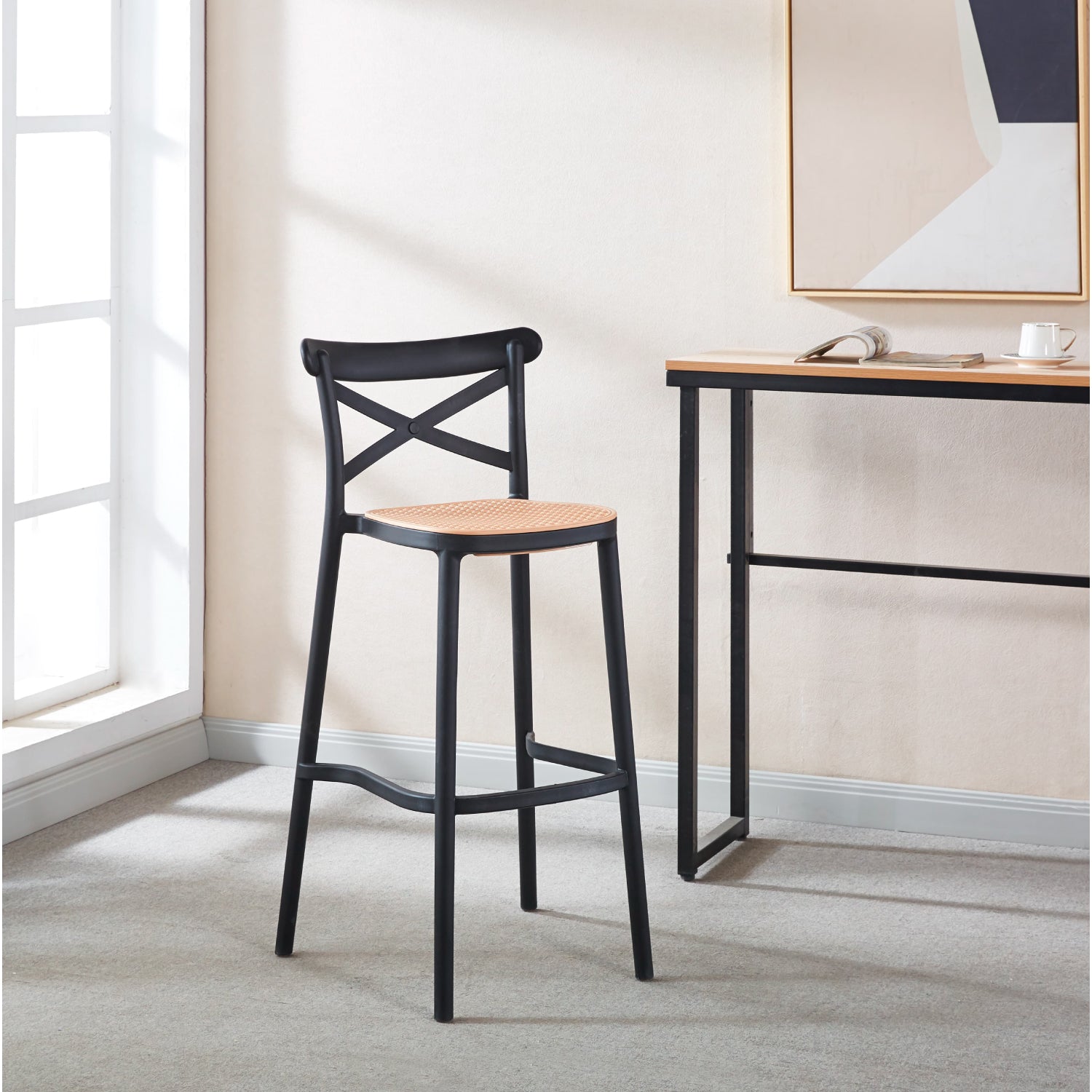 Taburete CrossCraft Rattan Negra - Medular Diseño Taburetes