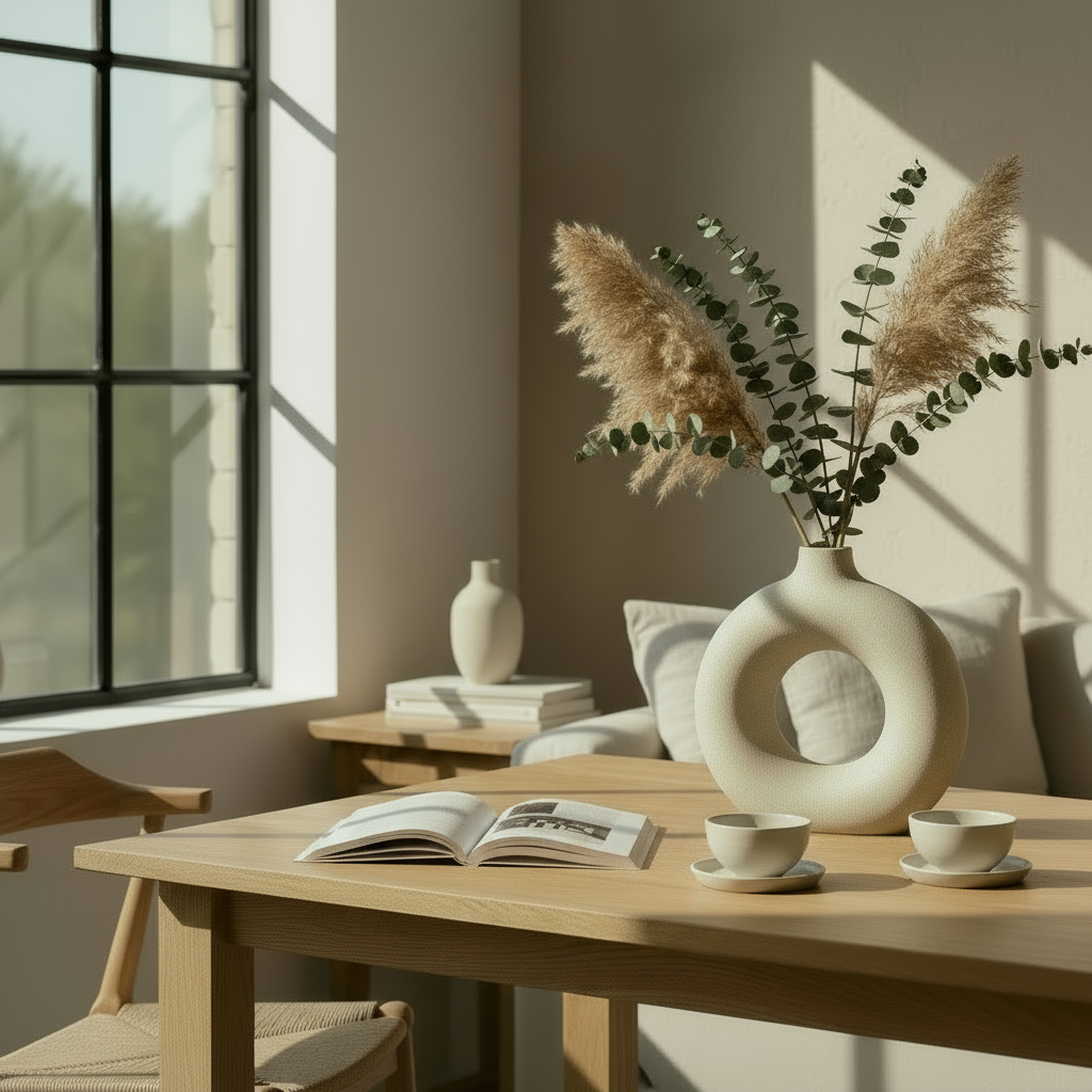 Sculptural vase in lived-in space