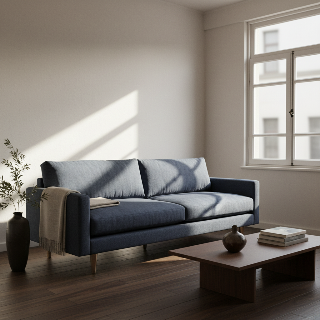 Sofá Tellum Velvet Azul Bronce —