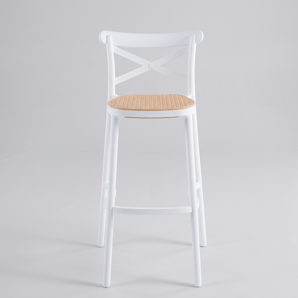 Taburete CrossCraft Rattan Blanco - Medular Diseño Taburetes