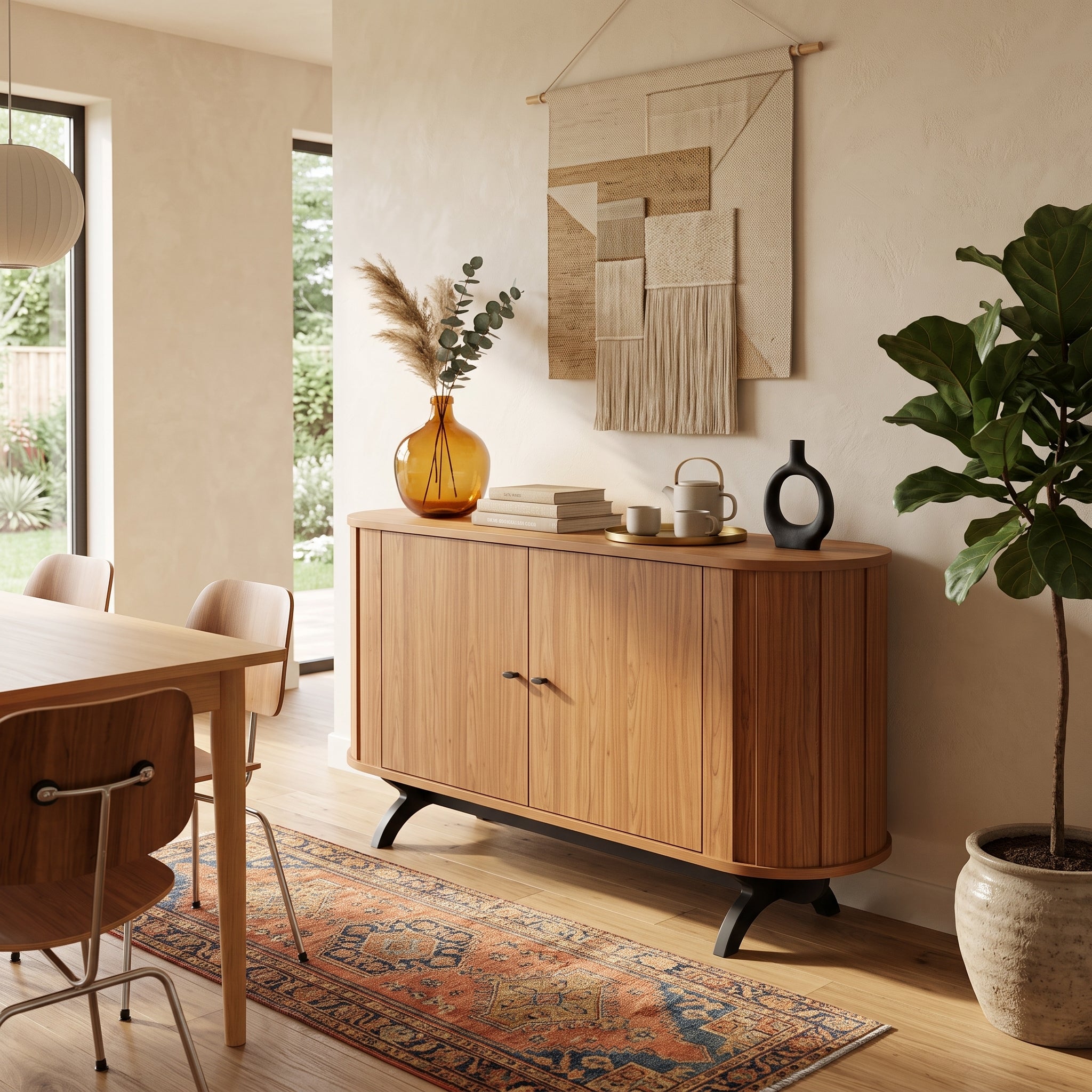 Aparador Compacto Curved Wood – Elegancia Japandi para Espacios Modernos